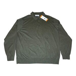 Modern Ambition Sweater Mens 2XL Green Long Sleeve Polo‎ Knit Stretch Wool Blend